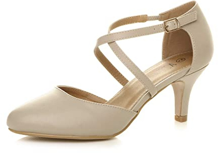 AJVANI Womens Ladies mid high Heel Strappy Crossover Wedding Evening Sandals Shoes Size