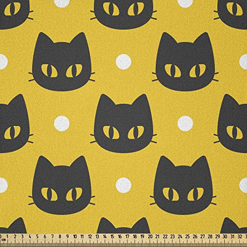 ABAKUHAUS Katzen Stoff als Meterware, Lustige dunkle Kätzchen und Punkte, Microfaser Stoff für Dekoratives Basteln, 1M (230x100cm), Dunkelgrau Orange
