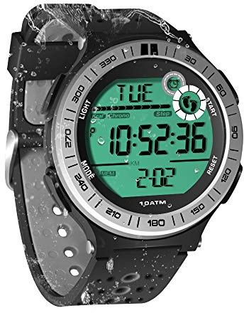 Men Watch Pedometer Underwater Diving Watch 10 ATM Waterproof with Lap Stopwatch and Alarm Clock Function, 12/24 Hour Format Selectable