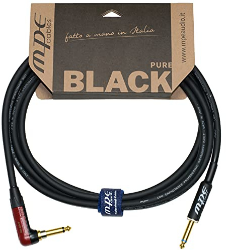 MPE - Cavo jack chitarra basso con Jack SILENT ad ANGOLO 90° NEUTRIK Schermato Professionale Made in Italy 6,3mm MOD BLACK ONESP (3 MT)