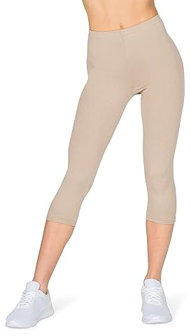 looksy Capri 3/4 längd leggings för kvinnor träningsbyxor beskurna yoga bomullsbyxor plus size, BEIgE, 3XL