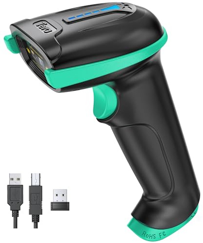 Tera Barcode Scanner Wireless with Battery Level Indicator (2.4Ghz Wireless+USB 2.0 Wired) Rechargeable 1D Barcode Reader USB Handheld Bar Code Scanner, Design Patent: EU008489413, 5100 Blue