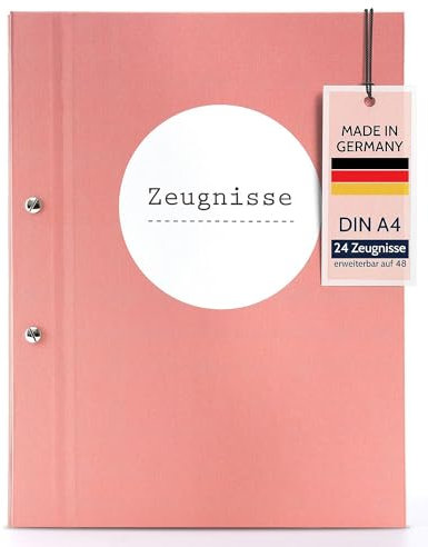 goldbuch 36 1011 Zeugnismappe Pastell, Urkundenmappe DIN A4, Dokumentenmappe mit Schraubverschluss Sichttaschen, Ordnungsmappe aus Leinenstruktur mit 12 Hüllen, ca. 24 x 31 x 1,5 cm, Papier, Rosé