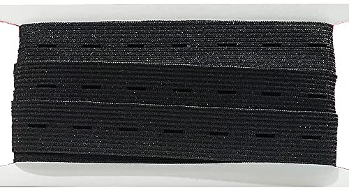 6M Goma Elástica con Ojales 6 Metros x 15mm de Ancho, Cinta Elástica con Ojales, Goma Elástica de Costura, Cinta Elástica Para Coser, Color Negro, (332, 15mm X 6M)