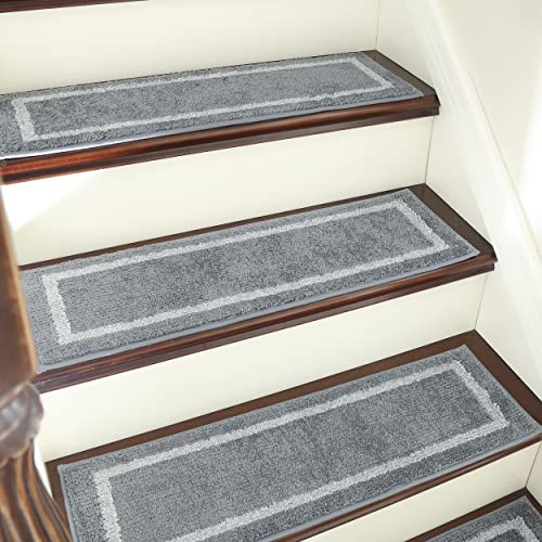 COSY HOMEER Soft Stair Treads Non-Slip Carpet Mat 28inX9in Indoor Stair Runners for Wooden Steps, Stair Rugs for Kids and Dogs, 100% Polyester TPE Backing 7pcs,Grey