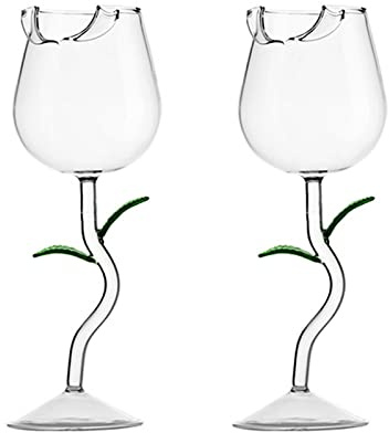 Wnvivi Weingläser in Rosenform, kreativer Rosenkelch, Ästhetik, 150 ml, Rotweinglas, Cocktailglas, Saftbecher für Zuhause, Bar, Hochzeit, Grün, 2 Stück