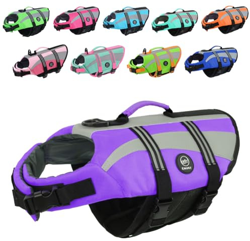 EMUST Dog Life Vests, Lightweight Dog Flotation Vest for Boating Swimming | Dog Safety Swimsuit for Small Dogs with Enhanced Buoyancy, Adjustable Puppy Dog Flotation Vest, Purple, XS