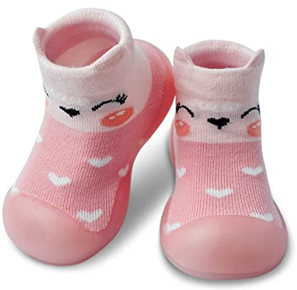 Dookeh Chaussures d’éveil pour bébé, chaussures d’apprentissage pour enfants, chaussons antidérapants pour fille et garçon, A2 rose., 18-24 mois