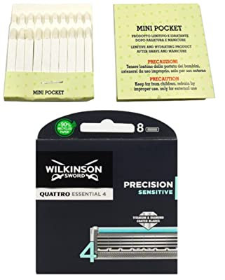 Wilkinson Quattro Titanium Sensible Rasierset mit 8 Köpfen + 20 Stäbchen aus Kaliumalaun, professionelles Set für eine makellose Rasur und gepflegte Haut