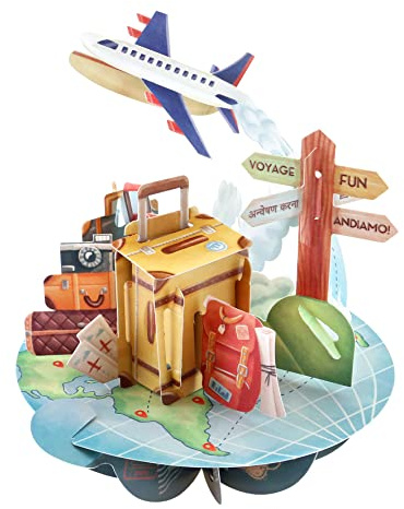 SANTORO Pirueta, Tarjeta De Felicitación Emergente 3D - Viaje - Regalo Para Ella, Él, Hija, Hijo, Gracias, Destino, Vacaciones | Tarjeta De Viaje De Feliz Cumpleaños Para Hombres Y Mujeres
