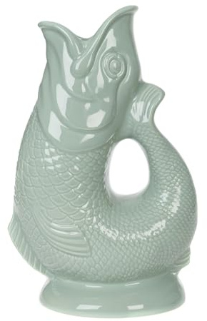 Gurgly Iconique Verde Salvia Glug Jug Grande 28 cm 1,4 L - Jarra de agua de pescado, Jarrón de pescado decorativo, ornamento, jarra