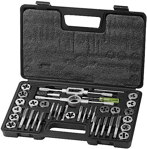 VEVOR Set di Filiere Maschi Utensili per Filettatura Misura Metrica M3 - M12 40 Pezzi in Totale, Set per Rubinetti Matrici in Lega di Zinco Utensili per Filettature in Valigetta, Set Rubinetti Chiavi