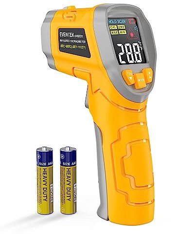 Eventek Infrared Thermometer Gun, -58℉～1112℉(-50℃～600℃) Non-Contact Digital Laser Temperature Gun with Color Display & Adjustable Emissivity for Cooking/BBQ/Food/Fridge/Pizza Oven/Engine
