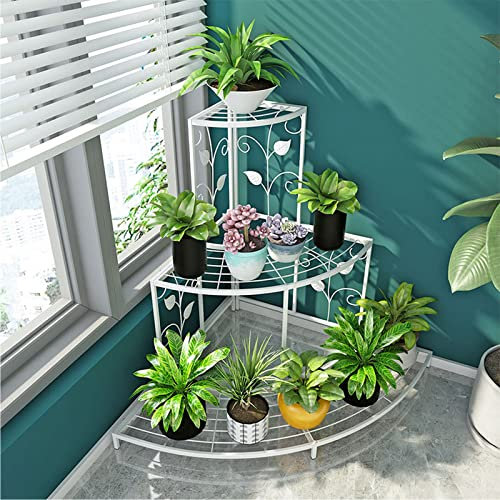 PRUJOY Soporte de Flores Multicapa de Hierro Pastoral de Estilo Europeo, Escalera de Esquina Estante para Maceta para Flores balcón, Soporte de Flores de rábano de Piso a Techo