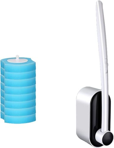 JQFDD Murale Brosse de Toilette WC Jetable Brosses WC et Supports avec Têtes de Recharge Jetables 8 Pièces Balayette WC Antibactérienne Baguette WC,Noir