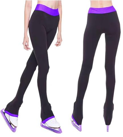 Eiskunstlaufhose Eiskunstlauf- Eiskunstlaufhose for Mädchen, Eislaufhose, warme Übungs-Trainingskleidung, hochelastischer Eiskunstlauf-Trainingsanzug, Spiral-Eiskunstlauf-Leggings (Color : Purple, S