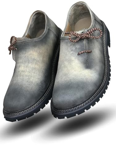 Arshman Lederhosen Men's Bavarian Authentic German Shoe for Outfit Trachten Shoes Real Leather Western Traditional Oktoberfest Shoes Gray Brown