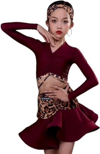 YXYjLb Vestito Da Ballo Latino For Ragazze Vestito A Maniche Lunghe For Bambini Abiti Da Competizione For Sala Da Ballo Latino ChaCha Rumba Samba Costumi Da Pratica(140)