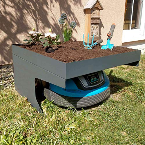 Mendler Mähroboter-Garage mit Pflanzkasten HWC-G60AM - anthrazit | Dach, Unterstand, für Rasenmäher, Metall, 37x60x70cm