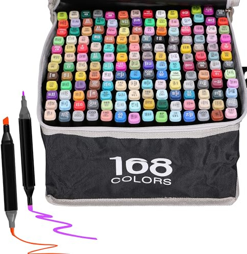 EXTRALINK Alkoholmarker Filzstifte 168 Stück, 2 Sekunde Schnell Trocknende Stifte Set, Marker Stifte mit Doppelseitige Spitze, Lebendige Tintenfarbe, Stifte mit Tragetasche, Zeichnung, Manga