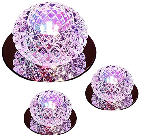 Foco empotrable LED de cristal de 3 piezas, 3 W/5 W, luz de techo empotrable redonda, borde deflector, foco decorativo de cristal empotrable LED transparente para pasillo, sala de estar, dormitorio
