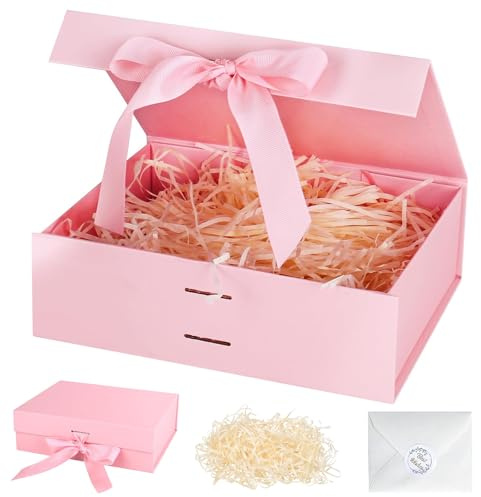 YYTECH Scatola Regalo Rosa Grande 27x19x8 cm,Scatole Regalo Magnetiche,Scatola Regalo Premium con Coperchio Magnetico e Nastro per Confezioni Regalo di Matrimonio e Compleanno, Fodera Plaid
