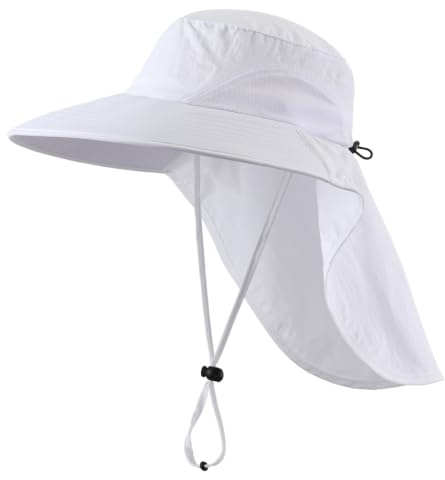 Magracy Herren Damen Outdoor-Sonnenhut mit Nackenklappe breiter Krempe Netzstoff UV-Schutz Hut Angelhüte