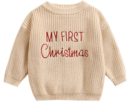 HodJIU Maglione per Bambini, Ragazzi e Ragazze, a Maniche Lunghe, Natalizio, Lavorato a Maglia, My First Christmas, Outfits per Neonati, Invernali, Articoli in Lana, Xmas Top, cachi, 3-6 Mesi