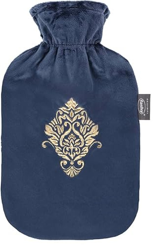 Wärmflasche mit Bezug, 2 Liter, Marineblau mit Gold-Ornament