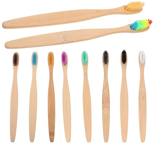 minkissy 10stücke Bambuszahnbürste mit Natürlichem Bambusgriff Zahnbürste aus Bambus pro Packung Ergonomischer Griff für Erwachsene mit Borsten aus Natürlichem Bambus