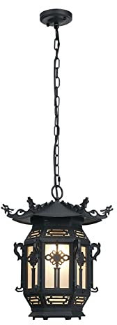 PTLYE Lustre d'extérieur étanche en Aluminium Vintage, luminaire Suspendu de Plafond rétro pour Cour, Couloir, Jardin, pavillon à Cadre en Raisin (Noir, 3)