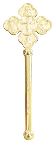 RZRHMUHN - Orthodoxes Handkreuz, elegante Zinklegierung mit goldenem Finish mit Blumen- und Weinrebenmotiven, ideal für Zeremonien und Heimdekoration