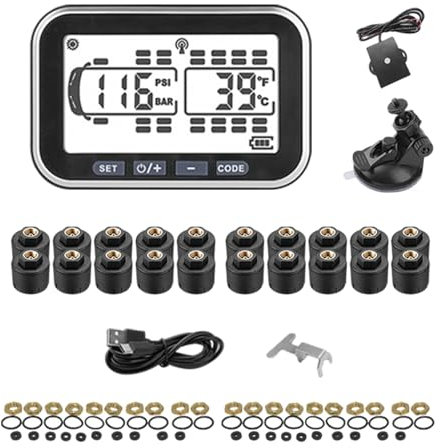 Midyshing Solar-TPMS 4.5-Zoll,0-199psi (13 bar), geeignet für Reisewagen, Busse, Wohnmobile, Wohnwagenanhänger. Mit hochpräzisen Sensoren, schwarz, Reisewagenzubehör.（20 Sensors）