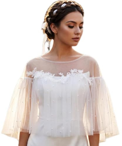 Ushiny Braut Hochzeit Umhang Schal Weiß Tüll Braut Stole Sommer Abend Schals für Frauen