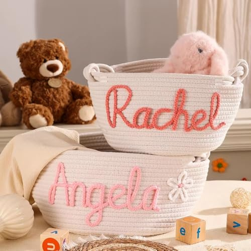 Miguha Personalisierter Baby Shower Korb mit personalisiertem Namen, Baby Spielzeugbox, Aufbewahrungskorb aus Baumwollseil, Geschenke for Neugeborene, Organizer for Welpen