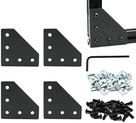 Iverntech 4 juegos de conectores de soporte de esquina en forma de L para perfil de extrusión de aluminio 3030, junta exterior, placa de 8 mm con ranura en V, con 20 piezas de tuercas roscadas M6 + 20
