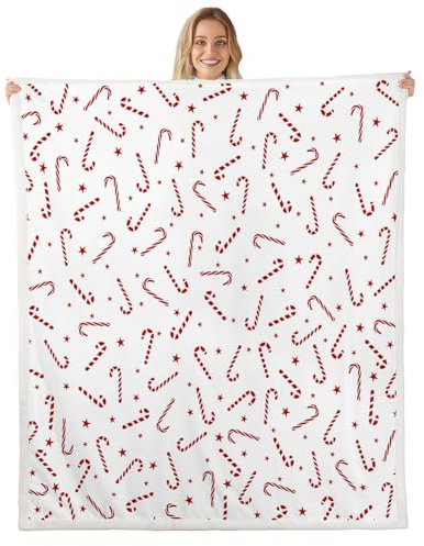 Homewish Kinder Weihnachten Decke 229x229,Niedliche Weihnachten Candy Cane Stern Fleecedecke für Jungen Mädchen Teenager Erwachsene,Weihnachtsdekor Moderne Kuscheldecke Rot Weiß Decken Zimmerdekor