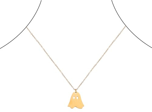 Mikovivi Halloween Necklace, Funny Gold Dainty Pendant Necklace for Women Simple Halloween Party Pendant Jewelry Gift (Ghost Theme)
