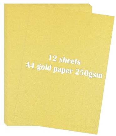 AolKee Lot de 12 cartes A4 papier pailleté, 250 g/m² papier doré, papier pailleté pour projets de bricolage, anniversaire, décoration de mariage, 210 x 297 mm, dorées