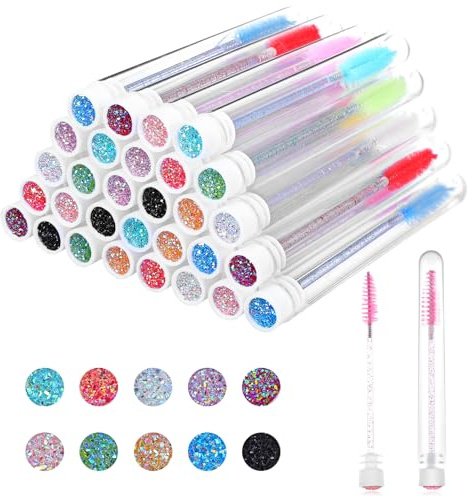 60PCS Disposable Mascara Brushes Tubes Set,30 Pieces Empty Diamond Mascara Wand Tube with 30 Pieces Colorful Eyelash Spoolies for Eyelash Extension Lash, Eyebrows Draw Hairlines, Makeup Tools