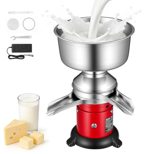VEVOR Écrémeuse Électrique 60 L/h, Centrifugeuse à Lait 40 W 10 500 tr/min, pour Crème Écrémée et Séparée Lait de Chèvre et de Vache Ferme, Séparateur Centrifuge de Crème en Inox 304, Bol de 4,5 L