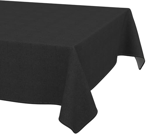 ANRO Tischdecke abwaschbar Anthrazit Leinenoptik mit Saum 240x140 cm | mit Saum eingefasst – Tischwäsche aus beschichtetem Stoff – schmutz- & wasserabweisend, pflegeleicht – waschbar bei 30 °C