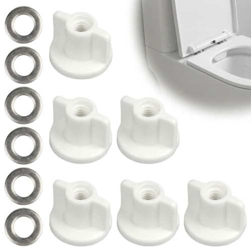 6 Pack Toilet Seat Fixings Kit, Universal M6 Thread Bottom Mount Replacement Hardware Plastic Wing Nuts & Metal Washers for Toilet Seat Hinges Rust-Proof Secure Fit Easy Installation