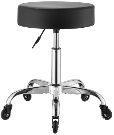 VEVOR Taburete Giratorio de Trabajo, Taburete con Ruedas, Capacidad de Carga de 226,8 kg, Altura Ajustable de 55-71 cm, Giro 360°, Asiento Ergonómico Acolchado, para Oficina Estudio Clínica Hogar