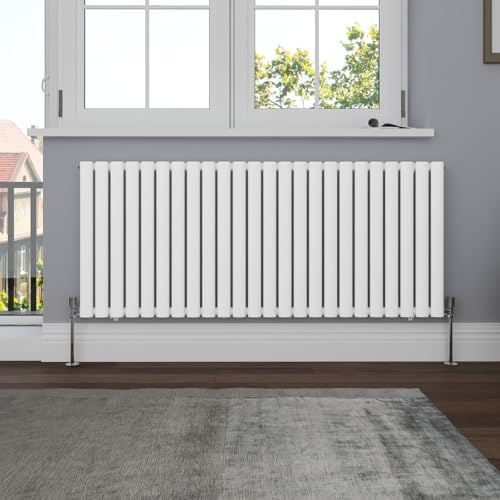 NRG 600x1416 Oval Column Radiator Central Heating Single Panel Gloss White | High Heat Output, Radiator Wall Mounted, Central Heating Rad, Modern Radiator, for Living Room, Kitchen, Home, Bedroom