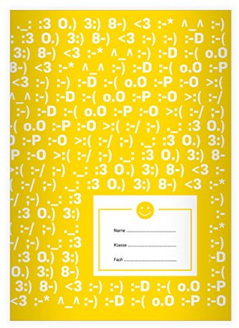 Kartenkaufrausch 8 Lustige DIN A4 Schulhefte, Schreibhefte mit Satzzeichen Emojis in gelb Lineatur 20 (blanko Heft)