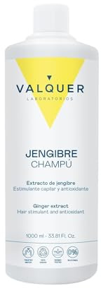 Valquer Champú de Jengibre Anticaspa y Estimulante del Crecimiento Capilar. Antioxidante, Reparador y Antibacteriano Con Pantenol y Vitamina E. Uso Frecuente para Todo Tipo de Cabello. Vegano. 1 L