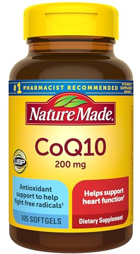 Nature Made CoQ10 200mg Softgels, Dietary Supplement for Heart Health Support, 105 Softgels, 105 Day Supply
