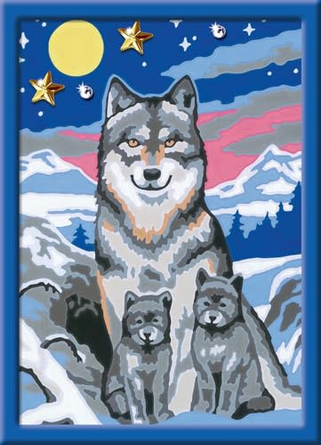 Ravensburger CreArt Süße Wolfsfamilie - Malen nach Zahlen ab 9 Jahre | Mit Glitzer, Malset mit Rahmen, Pinsel und Acrylfarben, Geschenk für Mädchen und Jungen