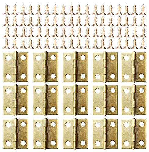 Small Mini Hinges, 50 Packs Cabinet Drawer Door Chest Butt Hinges Connectors with 200 Pieces 8 Mm Mini Brass Hinge Replacement Screws, Metal Hinge for Wooden Jewelry Box (Gold)